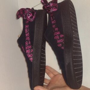 Barbie puma Collaboration shoes pink and black with a bow size 7 Barbiecore